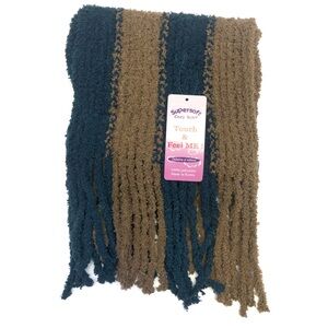 Supersoft Cozy Chenille Knit Winter Scarf - Dark Teal Tan Brown Striped